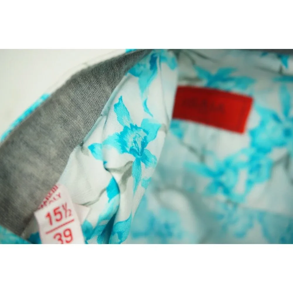 Isaia White Blue Floral Long Sleeve Linen Blend Dress Shirt Sz 15.5/39 BRAND NEW - Picture 5 of 6